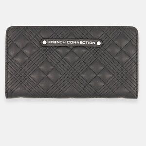 French Connection Black Quilted Zip Around Women's Wallet Large Capacity